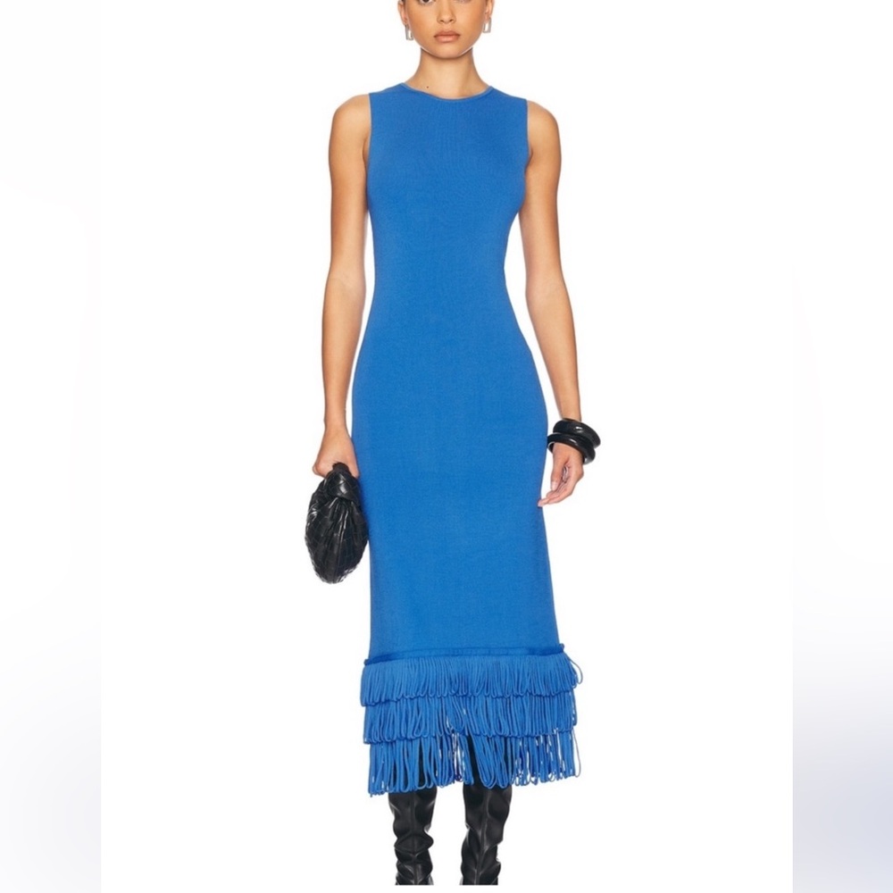 Simon Miller Electric Blue Sleeveless Fringe Midi Dress | Albers Knit Dress XL